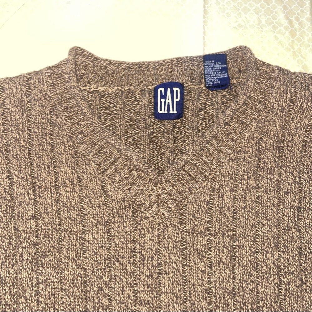 GAP BROWN WOVEN CREWNECK CABLE KNIT COTTON SWEATER - Picture 5 of 10